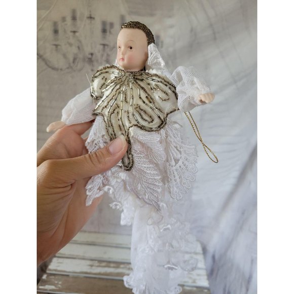 Vintage beaded Angel baby cherub cloth ornament Xm - Picture 3 of 8